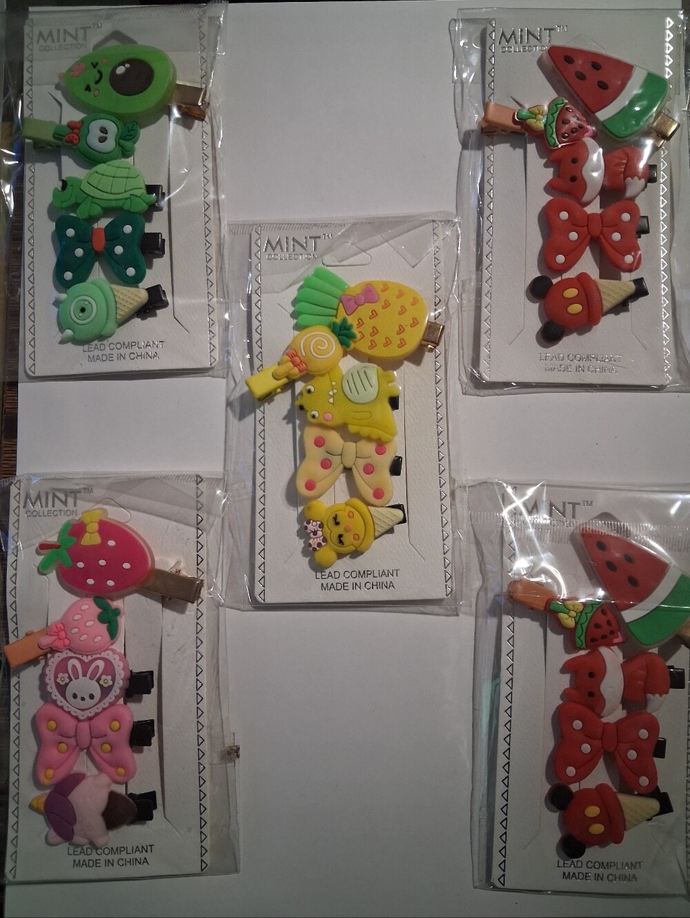 Mint Pink Strawberry & Bunny Kids Hair Clip Set